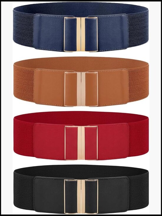 4 Pack Stretch Elastic Waist Belts with Interlocking Buckle for Dresses
